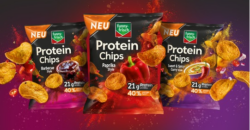 Die neuen funny-frisch Protein Chips kommen im Oktober in drei Flavours auf den Markt. Foto: Intersnack