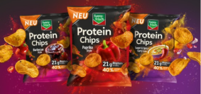 Die neuen funny-frisch Protein Chips kommen im Oktober in drei Flavours auf den Markt. Foto: Intersnack